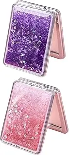 2 Pcs Compact Mirror Mini Folding Makeup Mirror Pink & Purple Travel Mirror Double Side Portable Mirror for Men Women Pocket Wallet Square (Pink & Purple, One Size)