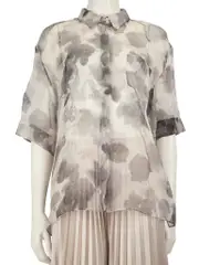 Grey Watercolour Print Mesh Blouse