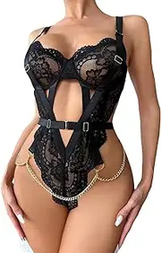 [JINZIJINYU] Women Sexy Lingerie Teddy One Piece Lace Hollow See Through Sexy Underwear And Sexy Pajamas Without Taking Off The Bodysuit And Tights