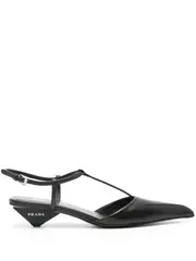 [Prada] PRADA DECOLETTE 35 MID HEEL POINT TOE TBAR PUMP LEATHER 39 Black