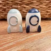 Rocket Salt and Pepper Shakers Ceramic Space Theme Decor Kitchen NWOT
