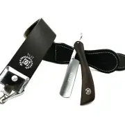 Vintage Shave Ready Wood Handle Straight Razor with Leather Sharpening Strop
