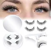 Magnetic Eyelashes Kit with Applicator, Magnetic Eyelashes, Natural Look 3D Effect, No Glue No Eyeliner Needed, Waterproof & Reusable- D Curl Faux Mink False Lashes（2 Pairs ）