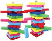 Wooden Block Tower Game 51 Rectangular Pcs Hardwood Set Block Stacking, Stack Crashing Game Color Wood