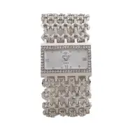 Women's Quartz Diamond Case Alloy Bracelet Square Watch with Super Thin Hollow Strap Silver