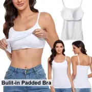 Women's Basic Spaghetti Strap Camisole with Built-in Padded Bra Tank Top Layer