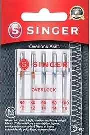 [Singer] 04803 Regular Point Overlock Needles, White, 5-Count