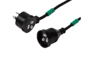 Piggyback Extension Power Cord - Black - Colour Coded Rings by Length - 1m