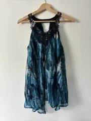 Next Blue Patterned Chiffon Top Blouse Size UK 10 NWT