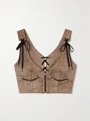 [Jean Paul Gaultier] Jean Paul Gaultier - + Knwls Leather-appliquéd Mélange Stretch-cotton Bustier Top - Brown - FR 40 FR 40 Brown