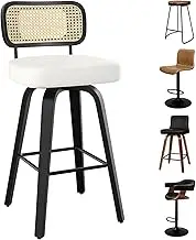 ALFORDSON Bar Stools, 2X Vintage Kitchen Dining Chair with 68cm Leather Seat and 34cm Rattan Backrest, Counter Barstools with Footrest for Home Bar Dining Room, Oscar Black White