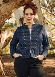 [Virtuelle] Taking Shape Cotton Military Denim Jacket Size 20 in Washed Indigo - Plus Size Women's Clothing Washed Indigo