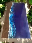 Blue Wave Epoxy Resin Center Dining Table Live Edge Wooden Console Bar Desk Deco