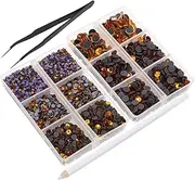 SEWACC 1 Set Rhinestones with Compartment Storage Box Flat Back Gems and Charms for Nail Art Crafts Clothing Shoes Bags Includes Picking Tweezer and Pen