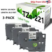 TZe-221 Label Tape TZe221 black on white for PTH103W P-Touch Label Maker (3-PK)