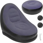 Portable Inflatable Sofa with Ottoman,Foldable,Ergonomic,Multifunctional Inflatable Lounge Chair Inflatable Lazy Chair,for Living Room,Bedroom,Outdoor Travel Camping,Picnic (Dark Blue)