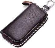 iSuperb Leather Key Holder Wallet Case Zipper Key Case Keychain Holder Metal Hook Car Keychain Key Holder Key Wallet Card Car Fob 11x6x2.5 cm (Dark Brown