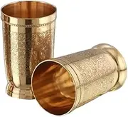 INDIAN MODERN ART Brass Water Glass 250ml Set Of 2 Utensils for Kitchen | Drinking Glass | Water Glasses | Perfect for Gifting