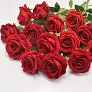Mormore Artificial Flowers Fake Roses Flowers 12Pcs - Silk Flower with Long Stem for Decoration Home Wedding Party Office Outdoor （Red）, Rose-red-12