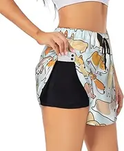 [JBYJBX] Corgi Pattern Print Shorts Athletic Running Women's Workout Pockets Gym Quick-Dry Sport Hiking Elastic