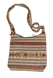 Woven Bohemian Bag Made in Bolivia Brown/Tan/Blue Lined Zipper