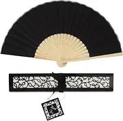 Homiliky Hand Fans, Silk Fan with Gift Box - Folding Chinese Fan with Bamboo Ribs for Wall Decoration (Black)