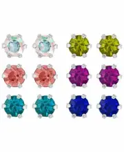 Rhona Sutton 4 Kids Children's Colored Cubic Zirconia Stud Earrings - Set of 6