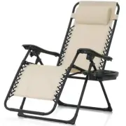 CAPHAUS Outdoor Lounge Chair Anti-Gravity Folding Steel Beige W/ Cup Holder