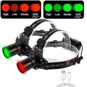 4 Modes Green Red Light Headlamp LED Zoom Headlight For Night Hunting