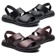 Leather Sandals Men Open Toe Slip On Flats Leisure Beach Sandals Shoes Slingback