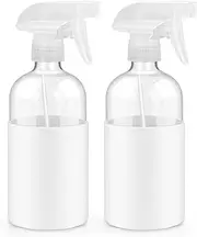 Worldgsb 2 Pack Glass Spray Bottles with Silicone Sleeve, 16 oz Empty Refillable Containers with Adjustable Spray Nozzles, Spray Bottles for Hair, Cleaning Solutions and Plants White