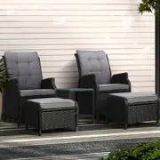 5PC Gardeon Recliner Chairs Table Sun lounge Wicker Outdoor Furniture Adjustable Black