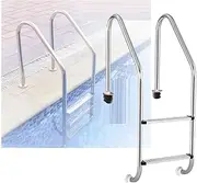 Swimming Pool Ladder, Pool Stairs with Curved Armrest,2/3 Steps Pool Pedals Step for Water Park Fish Pond Ground Pools(Pre-Buried,2-Steps1.0mm)