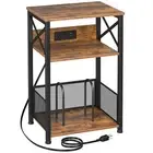 Record Player Stand with Charging Station Turntable Stand with Storage Cabine...
