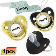 Personalised Soother with Name,3pcs Soother with Custom Dummy Clip for Baby Gift