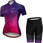 [HimyBB] Women's Cycling Jersey Set Bike T-Shirt Reflective+5D Padded Shorts S-3XL