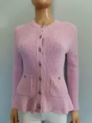NWT CHANEL 23P Light Pink Crew Neck Cardigan Sweater F 34/US 2 $4,450