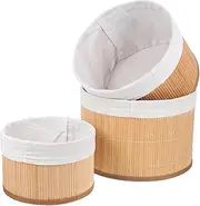 OHPHCALL 3pcs Round Bamboo Storage Basket Desk Decor Folding Storage Basket Office Desk Organizer