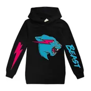 Mr Beast Lightning Cat Hoodie Kids Children Long Sleeve Hooded Sweatshirt Tops Black 13-14Y