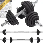Adjustable Dumbbell Set 20KG Cast Iron Plates Barbell Combo