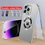 For iPhone 14 13 12 Pro Max Magnetic Metal Case with Screen Protector Lens Cover