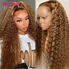 13x6 Highlight Wig HumanHair Blonde Curly DeepWave Transparent LaceFrontal Wig
