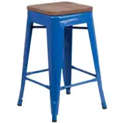 Flash Furniture Bar Stool 24" Blue Versatile Backless Metal Footrest Stackable