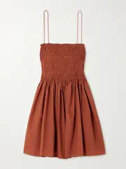 [Matteau] Matteau - Shirred Organic Cotton-poplin Mini Dress - Brown - 3 3 Brown
