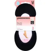 Underworks Ladies Invisible Footlets Black 9-11 3 pack