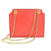Vtg ESCADA $560 Strawberry Red Quilted Leather Shoulder Bag w/ Gold Chain Strap