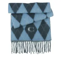 在飛比找momo購物網優惠-【COACH】C Logo 拼色菱格紋羊毛圍巾(霧藍/深藍色