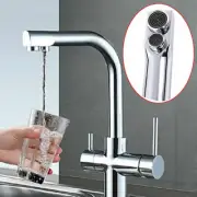 Basin Sink Mixer Tap 3 Way Double Handle Kitchen Pure Water Spout Filter Faucet
