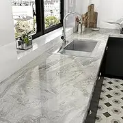 Silver/Beige Marble Contact Paper for Countertops Waterproof Granite Counter Tops Marble Peel and Stick Wallpaper for Kitchen Backsplash Self Adhesive Waterproof Vinyl Wrap for Table Top 15.8''x236''