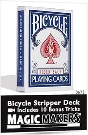 Magic Makers Bicycle Stripper Deck with 10 Bonus Tricks (Blue) - Tapered Magic Trick Deck